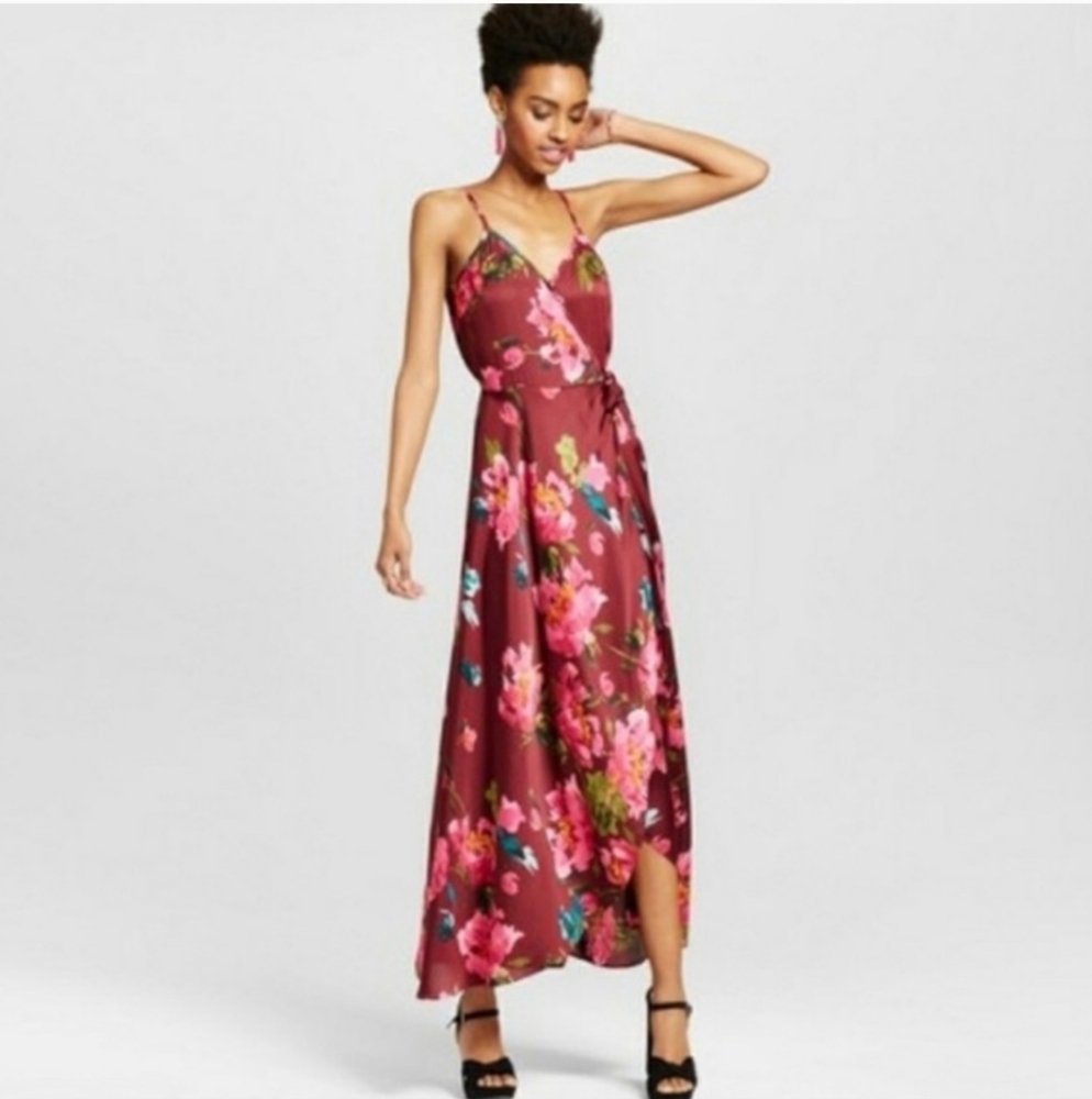 Xhilaration Satin Floral Maxi Dress